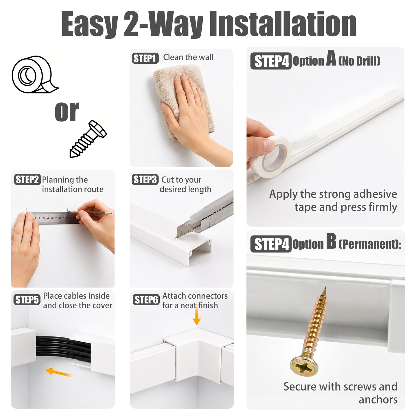 punada Cord Hider, 157in Cable Management Raceway Kit, Wire Covers for Cords on Wall, Paintable Cable Concealer & Cord Hider for Wall Mounted TV, 1.18" (W) x 0.59" (H), White