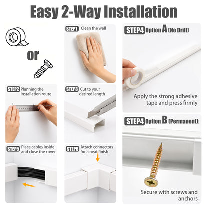 punada Cord Hider, 157in Cable Management Raceway Kit, Wire Covers for Cords on Wall, Paintable Cable Concealer & Cord Hider for Wall Mounted TV, 1.18" (W) x 0.59" (H), White