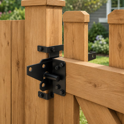 punada Gate Latch for Wooden Fence, Heavy Duty Self Locking Gravity Gate Lock, Post Mount Hardware for Wood and Vinyl Fence, Pool Yard Garden, Black