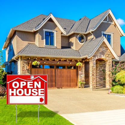 punada Open House Signs for Real Estate, 3 Pcs 17 x 13 inch and 2 Pcs 17 x 6 Inch Double-Sided Waterproof Open House Signs with Metal Stakes and Arrow Stickers for Realtor Sales
