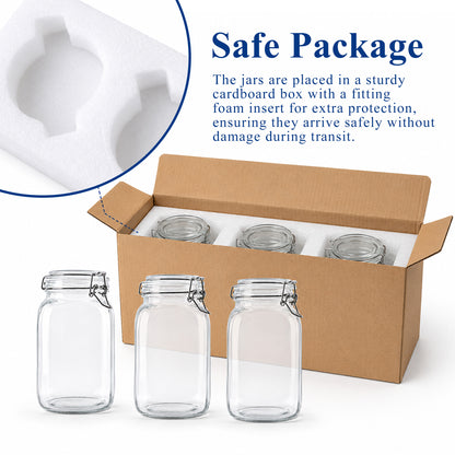 punada 3-Pack 50oz Glass Jars with Airtight Lid, Wide Mouth Kitchen Canisters for Kitchen & Pantry Organization, Air Tight Glass Storage Jars for Sugar, Flour, Cereal, Coffee