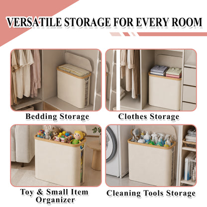 punada Toilet Paper Storage Basket with Lid, Bathroom Toilet Paper Organizer Holds up to 12 Regular Rolls or 9 Mega Rolls, Foldable Bathroom Storage Bin with Handle and Non-Slip Base, Beige