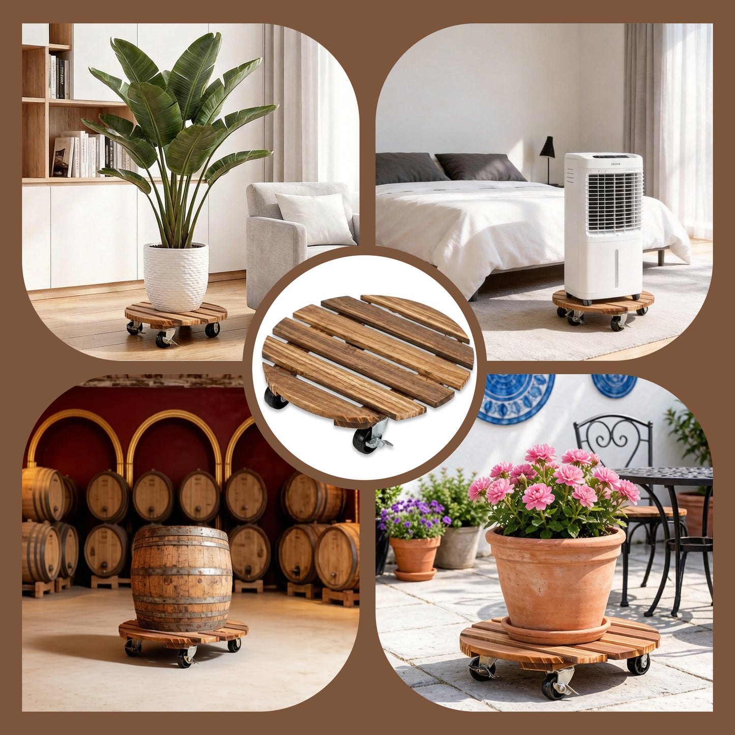punada 2 Pack Plant Caddy with Wheels Heavy Duty, 12 Inch Wood Rolling Plant Stands with 360° Lockable Wheels, Plant Dolly for Indoor Outdoor Large Plant Pots, Flower Planters