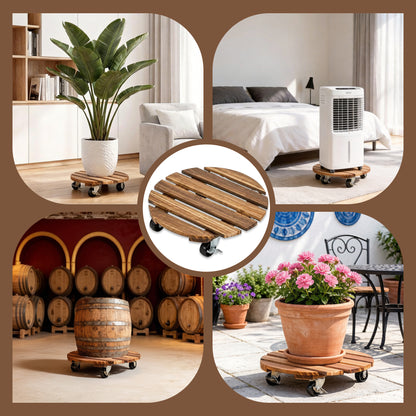 punada 2 Pack Plant Caddy with Wheels Heavy Duty, 12 Inch Wood Rolling Plant Stands with 360° Lockable Wheels, Plant Dolly for Indoor Outdoor Large Plant Pots, Flower Planters
