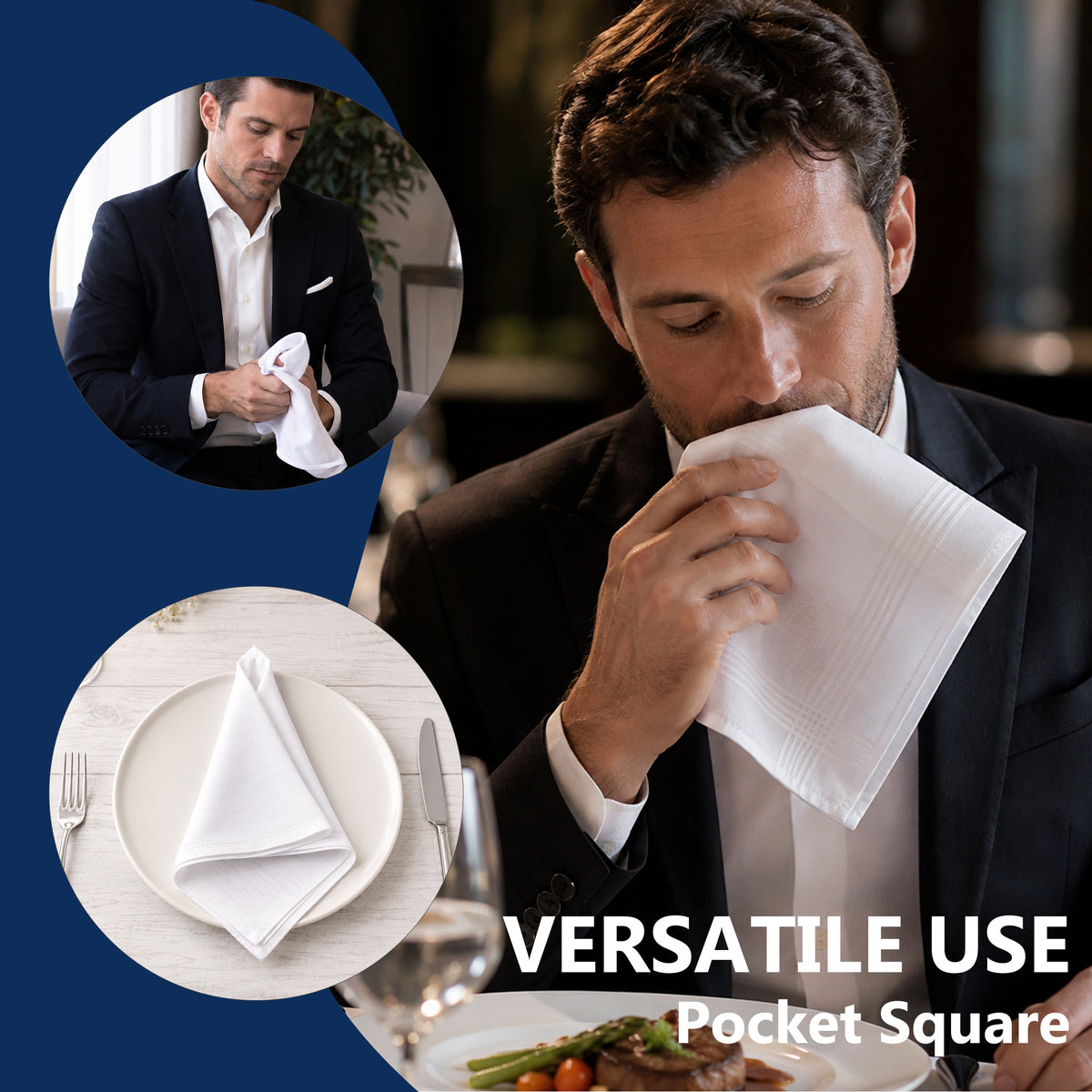 punada 20 pack White Handkerchiefs for Men, Soft Cotton Classic Mens Hankies, Reusable Pocket Handkerchiefs for Daily Use, 16x16 inch Suit Pocket Mens Handkerchiefs Cotton