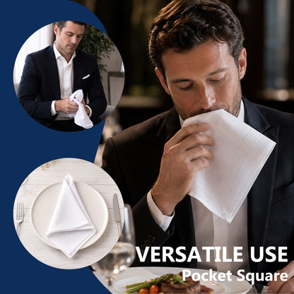 punada 20 pack White Handkerchiefs for Men, Soft Cotton Classic Mens Hankies, Reusable Pocket Handkerchiefs for Daily Use, 16x16 inch Suit Pocket Mens Handkerchiefs Cotton