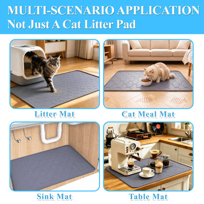 punada Silicone Cat Litter Mat, 34 x 22 inch Large Litter Box Mat with Raised Edge, Easy-to-Clean Waterproof Litter Trapping Mat, Soft Surface Cat Mat for Litter Box and Floor Protection