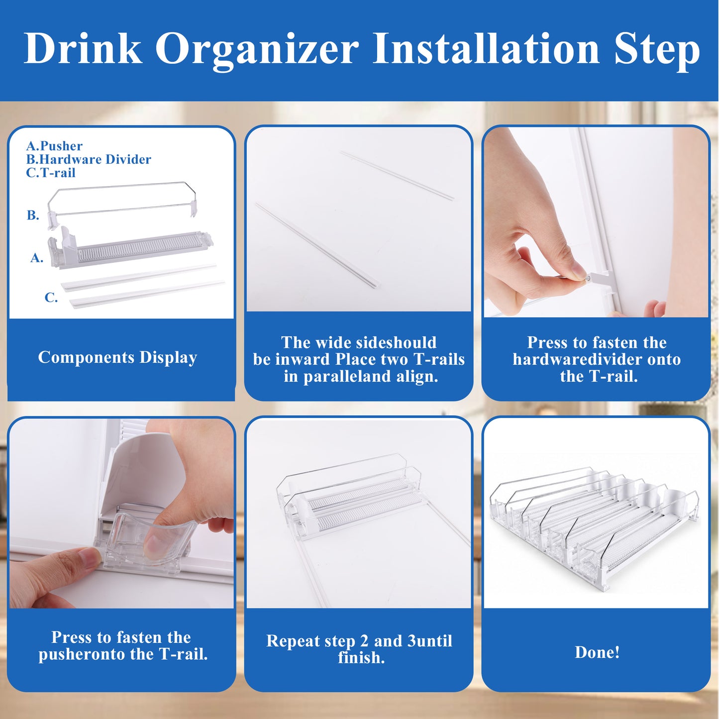 punada Drink Organizer for Fridge, Automatic Pusher Glide Soda Can Organizer for Refrigerator, 5 Rows Fridge Drink Organizer, Adjustable Width-Holds up to 25 Cans,White