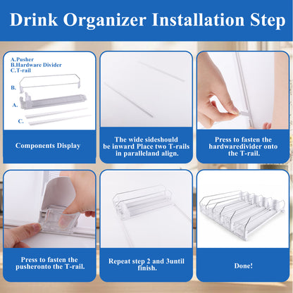 punada Drink Organizer for Fridge, Automatic Pusher Glide Soda Can Organizer for Refrigerator, 5 Rows Fridge Drink Organizer, Adjustable Width-Holds up to 25 Cans,White