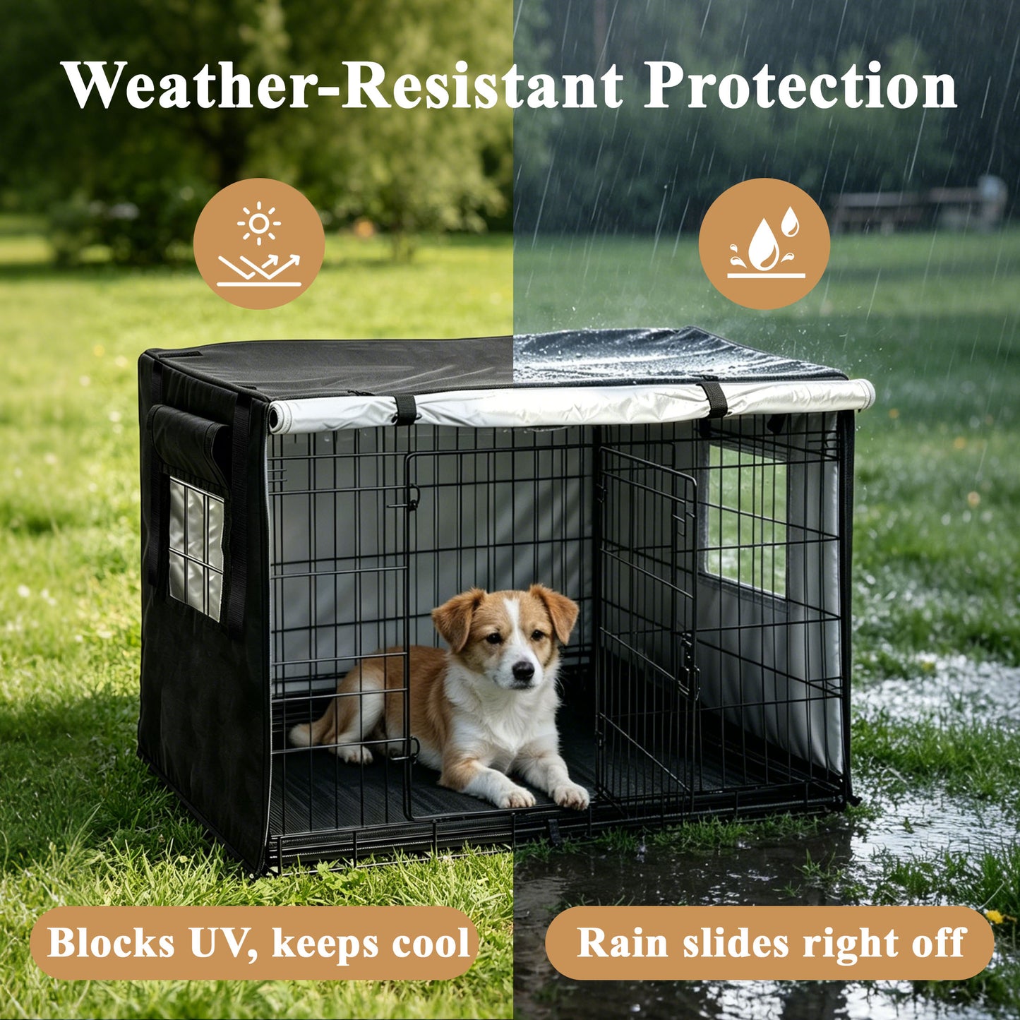 punada Dog Crate Cover 42 Inch, Dog Kennel Cover for Wire Crates with 4-Side Zipper Open Design and 2 Window Panels, Privacy Covers for Indoor Use