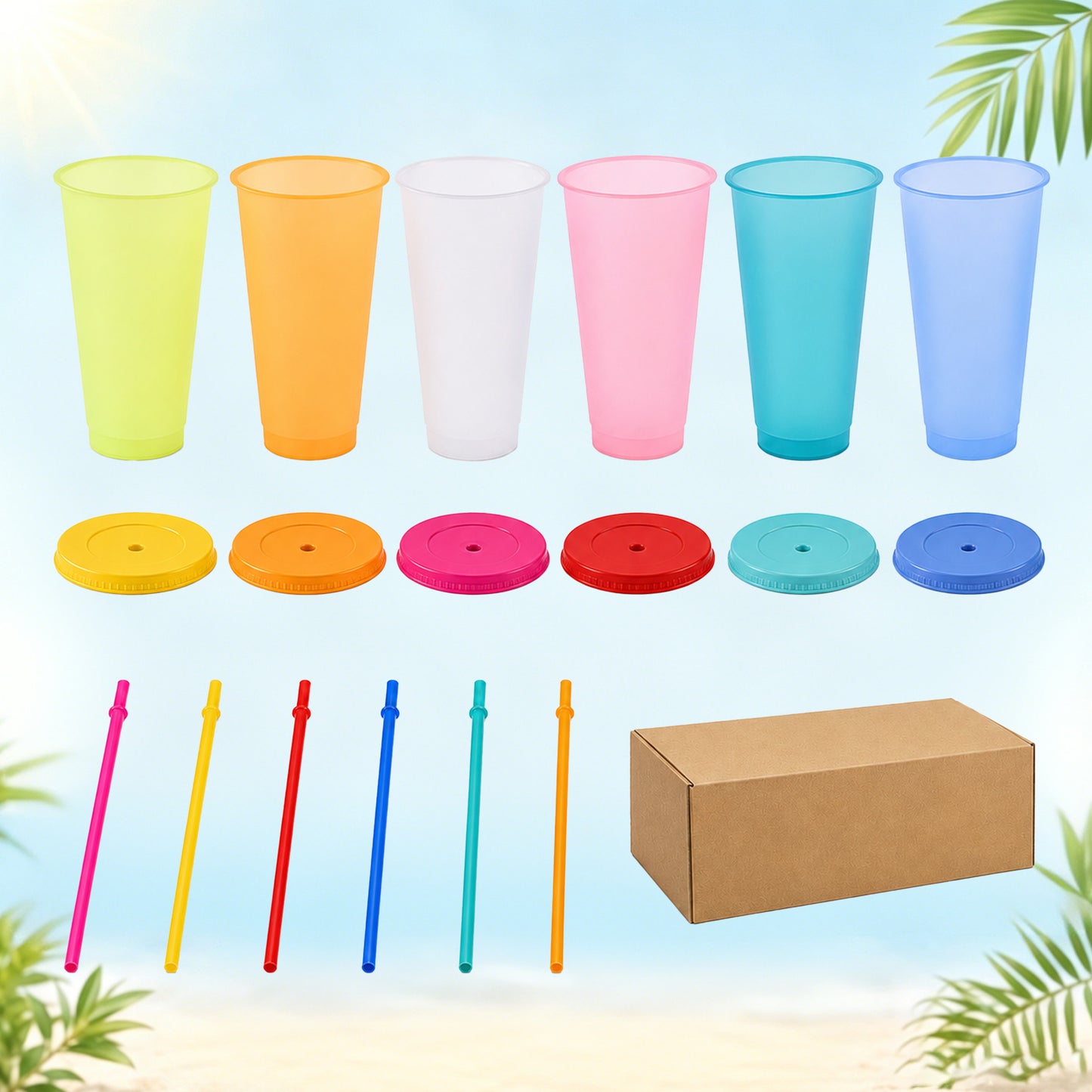punada Reusable Cups with Lids and Straws, 6 Pack 24oz Color Changing Plastic Tumblers Set, Reusable Iced Coffee Travel Mugs, Drinking Cups for Party, Travel & Daily Use