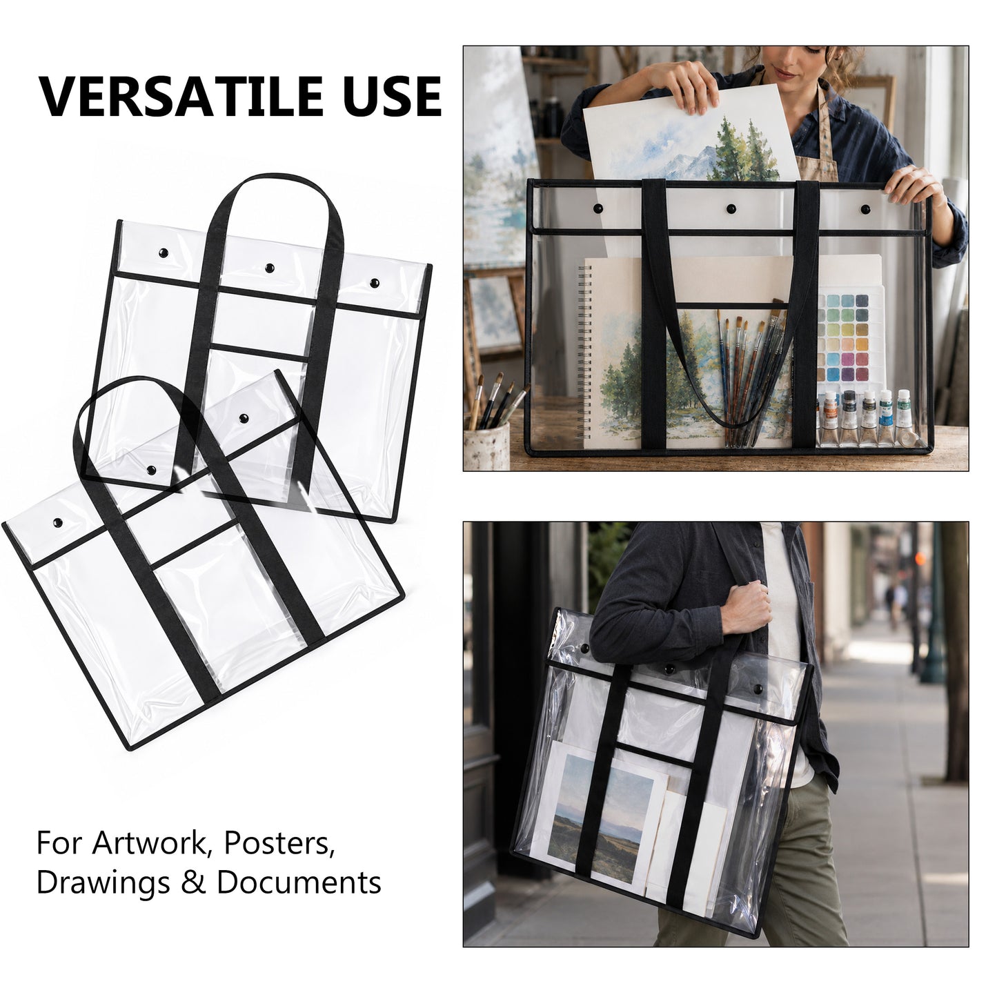 punada 2 Pack Large Art Portfolio Bag, 30.31 x 24.4 Inch Poster Storage Bag with Handle and Pocket for Artwork, Anchor Charts & Classroom Organization