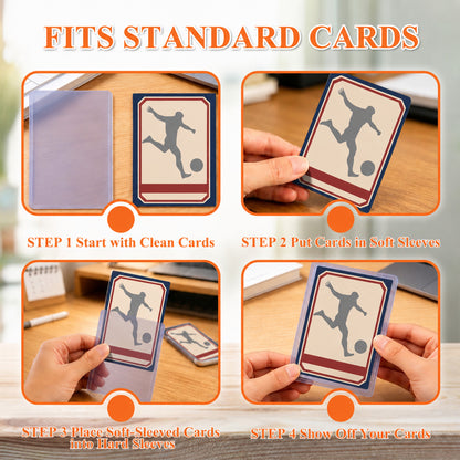 punada 200 Pack Card Sleeves and Top Loaders, 3" x 4" Hard Plastic Trading Card Holders, Baseball Card Protectors for Sports Cards, 100 Hard + 100 Soft Sleeves
