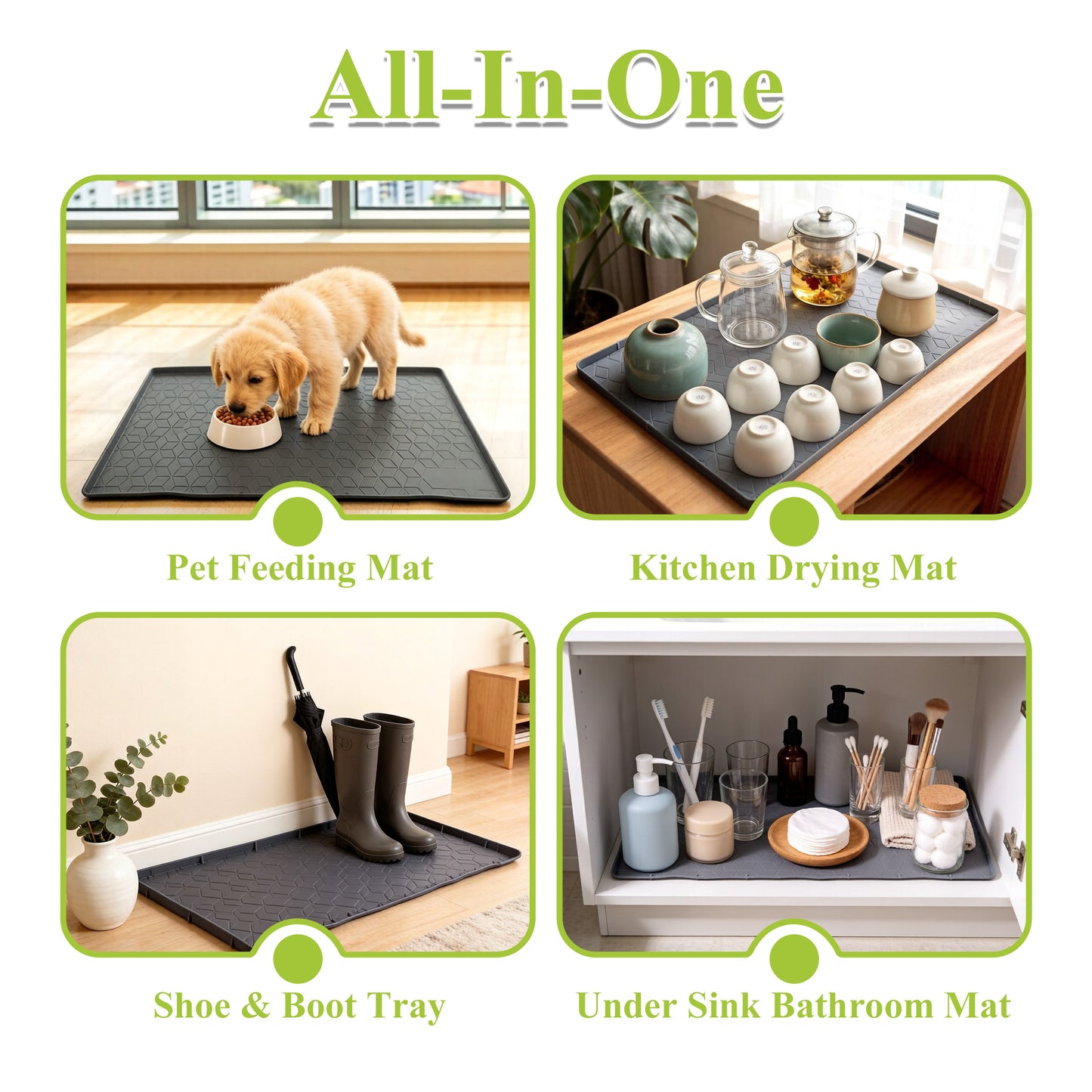 punada Under Sink Mat, 34" x 22" Waterproof Silicone Kitchen Sink Cabinet Protector, Shelf Liner for Kitchen and Bathroom, Leak-Proof Drip Tray, Kitchen Organizer Storage Mat, Gray