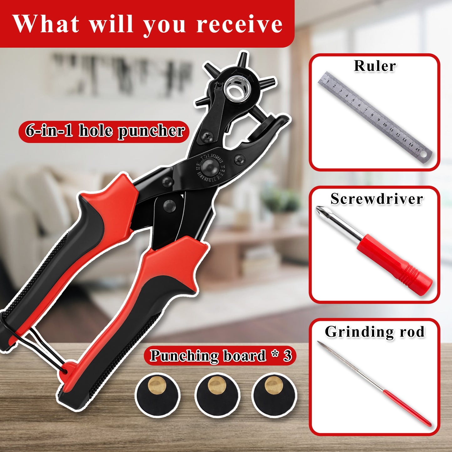 punada Leather Hole Punch, Rotary Belt Hole Puncher for Leather Multi Punch Sizes(2-4.5mm) Hole Punch for Pet Collars, Belts, Diy Home and Craft Projects
