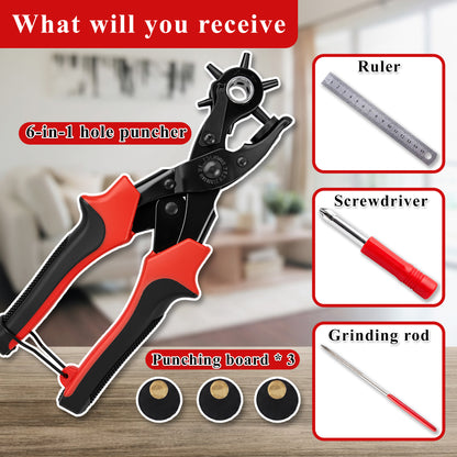 punada Leather Hole Punch, Rotary Belt Hole Puncher for Leather Multi Punch Sizes(2-4.5mm) Hole Punch for Pet Collars, Belts, Diy Home and Craft Projects