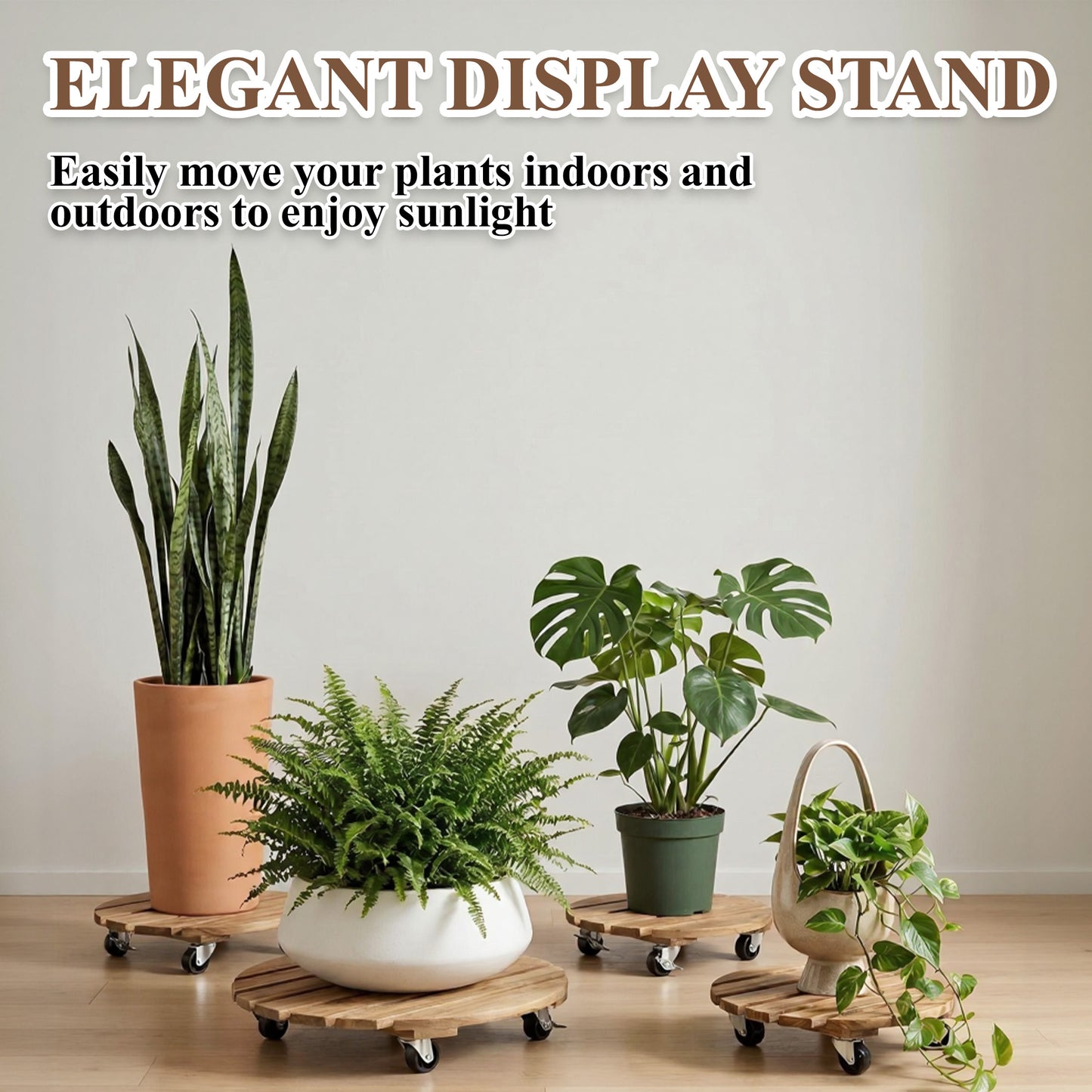 punada 2 Pack Plant Caddy with Wheels Heavy Duty, 12 Inch Wood Rolling Plant Stands with 360° Lockable Wheels, Plant Dolly for Indoor Outdoor Large Plant Pots, Flower Planters