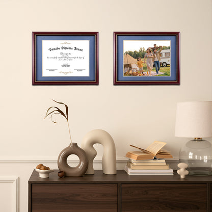 punada Diploma Frame 8.5x11 with Blue Over Gold Mat or 11x14 without Mat, Certificate Degree, Wood Grain with Gold Trim, Graduation Gift
