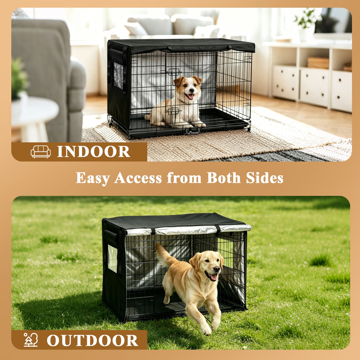 punada Dog Crate Cover 42 Inch, Dog Kennel Cover for Wire Crates with 4-Side Zipper Open Design and 2 Window Panels, Privacy Covers for Indoor Use