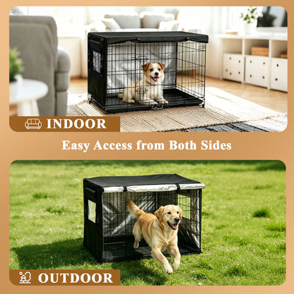 punada Dog Crate Cover 42 Inch, Dog Kennel Cover for Wire Crates with 4-Side Zipper Open Design and 2 Window Panels, Privacy Covers for Indoor Use
