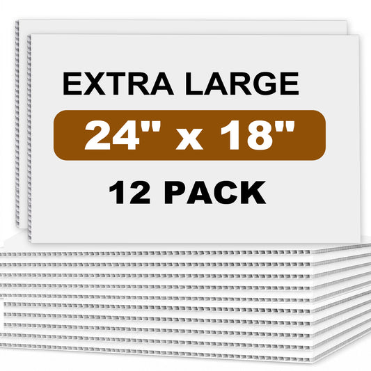 punada Corrugated Plastic Board, 12 Packs 24 x 18 Inch Corrugated Plastic Sheet, Waterproof Poster Board Custom Blank Yard Signs for Outdoor Estate Garage Sale, Birthday Party, Parking, Guidepost