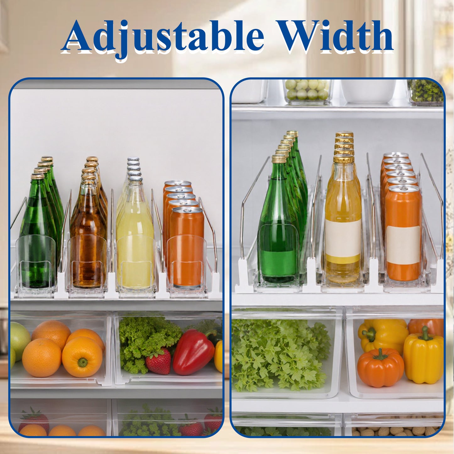 punada Drink Organizer for Fridge, Automatic Pusher Glide Soda Can Organizer for Refrigerator, 5 Rows Fridge Drink Organizer, Adjustable Width-Holds up to 25 Cans,White