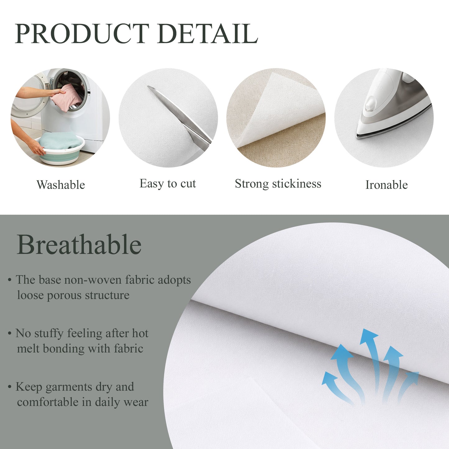 punada Fusible Interfacing for Sewing, 17in x 30yd Medium Weight Iron-on Non-Woven Single-Sided Interfacing for DIY Craft Supplies, Quilting, Shirt Plackets and Dresses, White