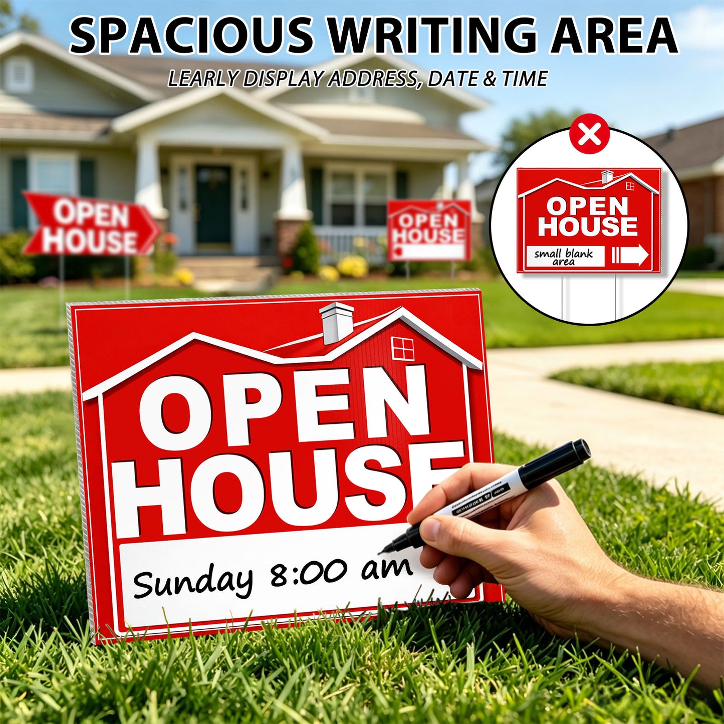 punada Open House Signs for Real Estate, 3 Pcs 17 x 13 inch and 2 Pcs 17 x 6 Inch Double-Sided Waterproof Open House Signs with Metal Stakes and Arrow Stickers for Realtor Sales