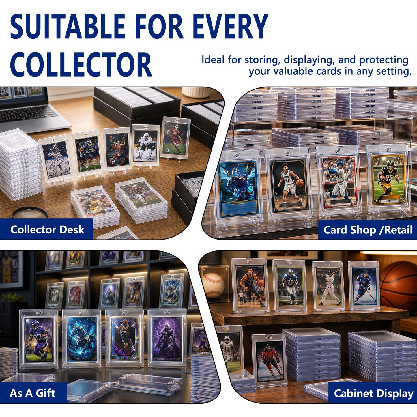 punada 22 Pack Magnetic Card Holder, 35pt Trading Card Case with UV Protection & Waterproof Hard Plastic Display Protector for Sports, Baseball, Football and Game Cards